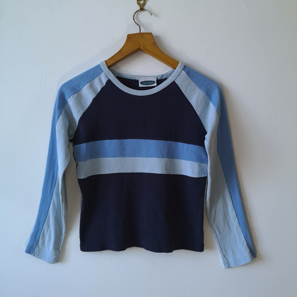 Y2K Colourblocked Raglan Top - Navy and Light Blue